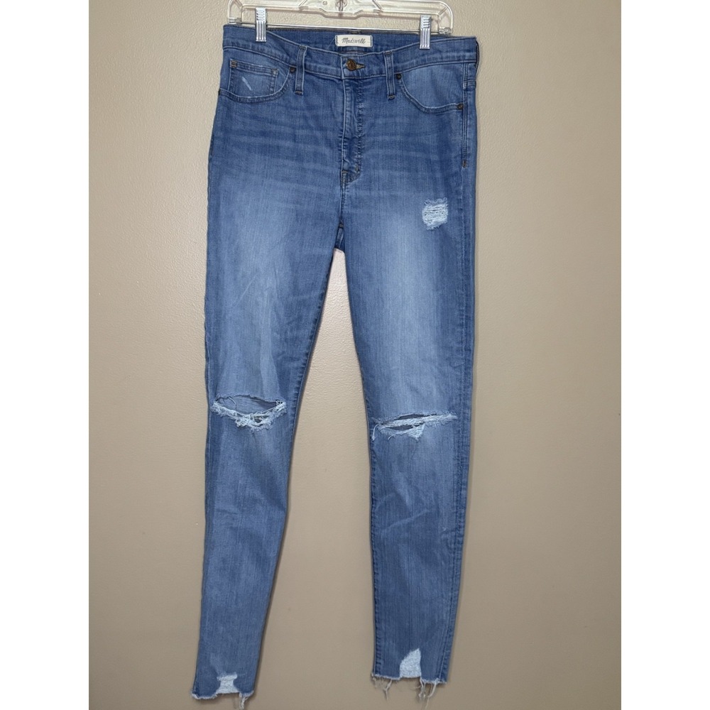Madewell High Rise Skinny Jeans 31TL Tall Blue Distressed Raw Hem 9 Inch Rise